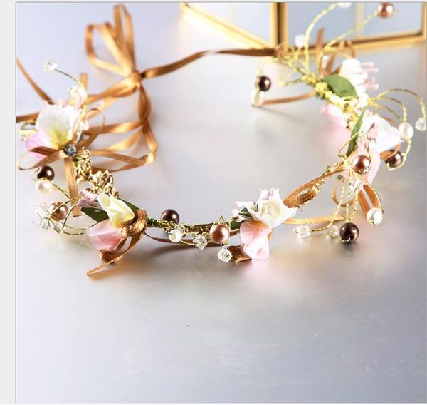 

new handmade bride's butterfly tie flower ring bridesmaid's hair with flowers children's head ring headwear pgraphic hair jew, Slivery;golden
