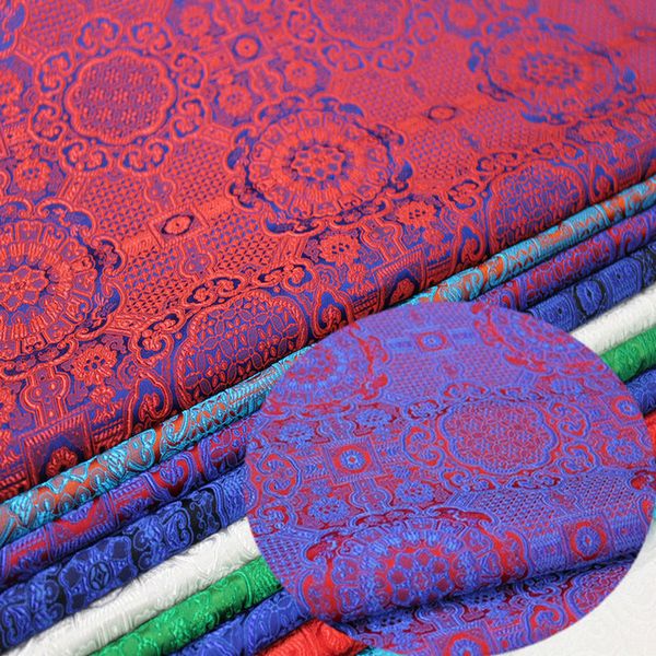 

chinese mongolia robe tang costume jacquard weave silk brocade damask satin fabric by the half-yard, Black;white