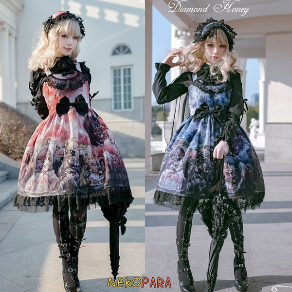 

dragon & knight cat cool gothic style women's lolita jsk dress vintage gorgerous cat fairytail cute one-piece 2 styles, Black;red
