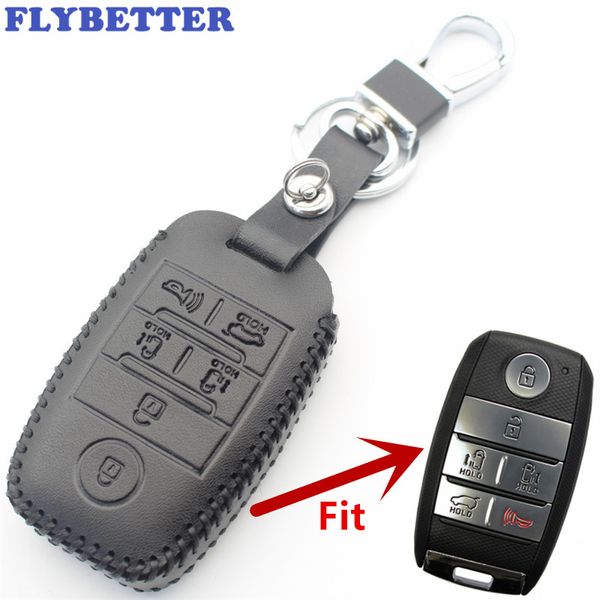 

flybetter genuine leather 6button keyless entry smart key case cover for kia sedona/grand/carnival/sorento car styling l498