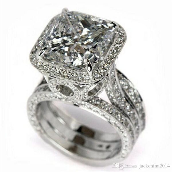 

vintage fashion jewelry 925 sterling silver princess cut white z cz diamond gemstones party wedding engagement band ring gift