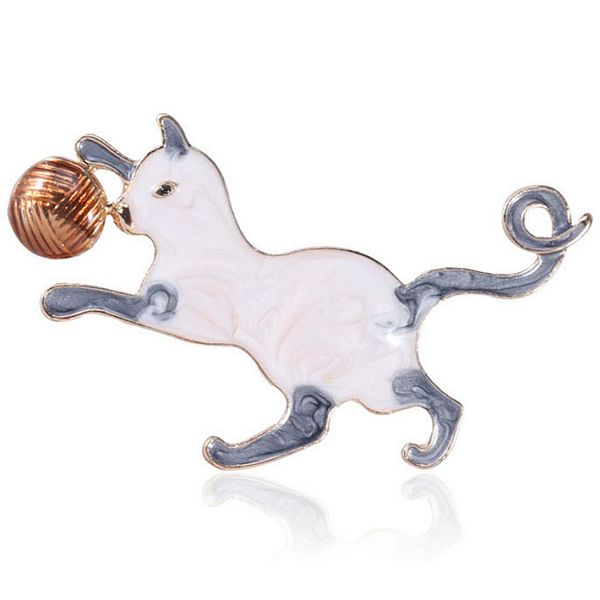

creative cat play ball brooch fashion personality animal brooches for woman man party casual jewelry accessories, Gray
