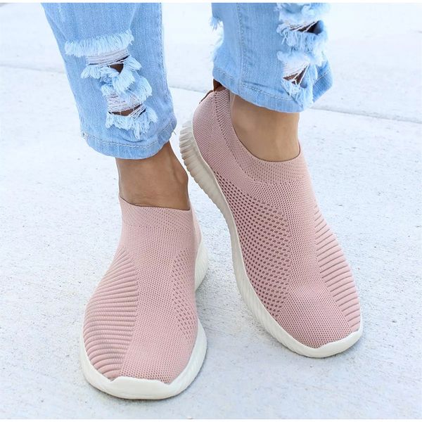 

women shoes knitting sock shoes sneakers women spring summer slip on flat flats loafers krasovki famela plus size 43, Black