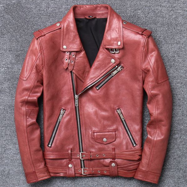 

vintage leather jacket men spring sheepskin genuine leather jacket motorcycle slim mens casaco v-17003 yy1021, Black