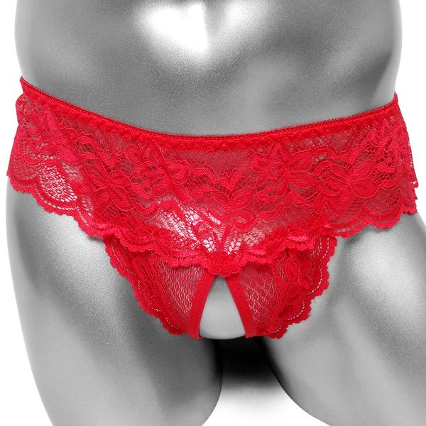 

lace ruffles thong lingerie panties open crotch men g string underwear panties see through male underpants, Black;brown