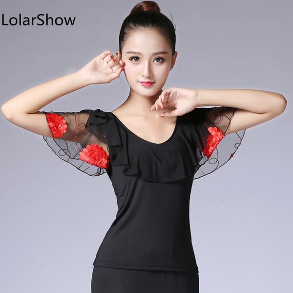 

stage wear women girls flamenco dance latin ballroom tango practice, Black;red