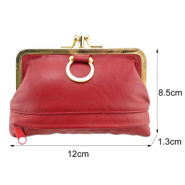 

genuine leather mini coin purse for womens metal kiss lock female mini wallet sheepskin change purse, Red;black