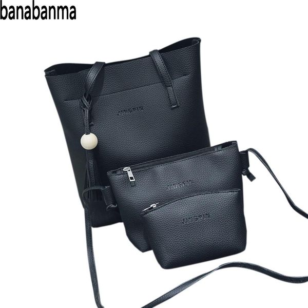 

banabanma 3pcs women handbag fashion tassel trim handbag pu satchel single shoulder oblique cross bag mini wallet clutch bag z40