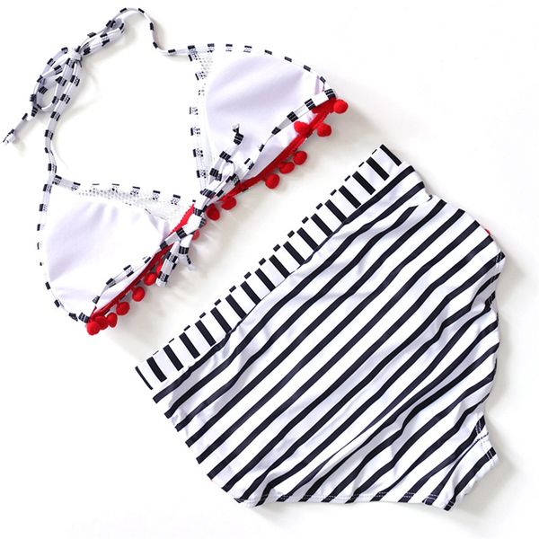 

women high waist lace split swimsuit split design cotton ball pendant design 2019 summer new style, White;black