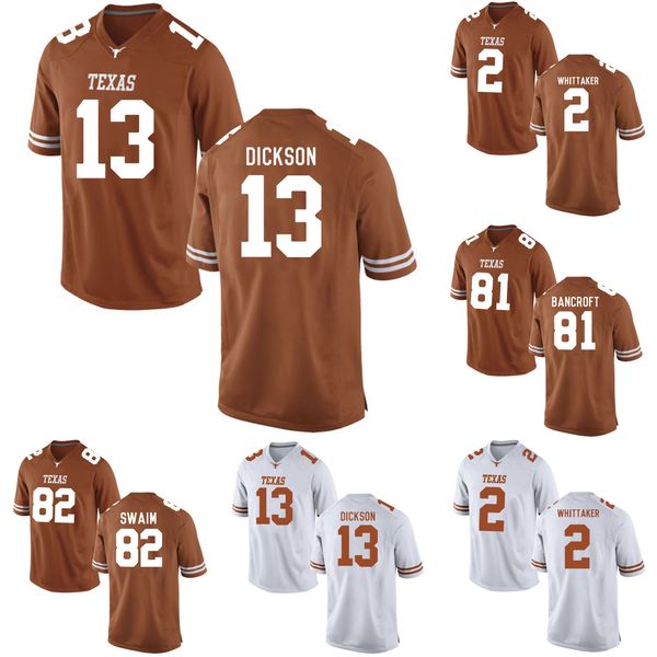 

geoff swaim men's texas longhorns bancroft dickson fozzy whittaker custom orange white stitched college football game jersey, Black