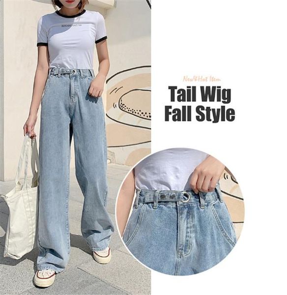 

женщина джинсы высокая талия одежда широкие ноги джинсовая одежда синий уличная винтаж качество 2020 мода harajuku прямые брюки, Blue