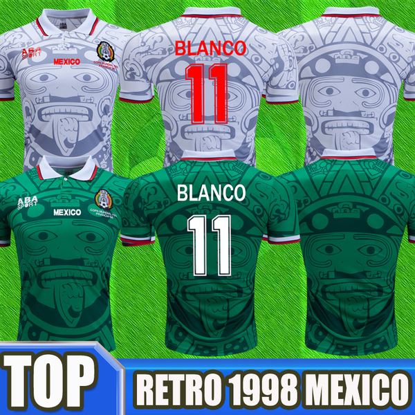 

Thailand quality 1998 mexico world cup occer jer ey cla ic vintage retro ver ion jer ey home green hernandez blanco 11 football hirt