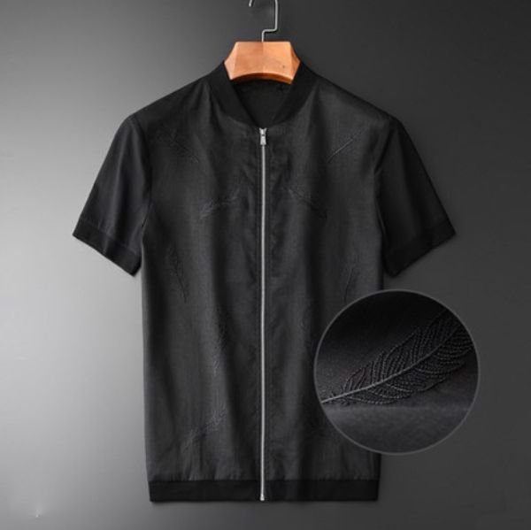 

minglu 100% linen male jacket luxury black embroider short sleeve thin mens jackets and coats summer slim fit hooded man jackets, Black;brown