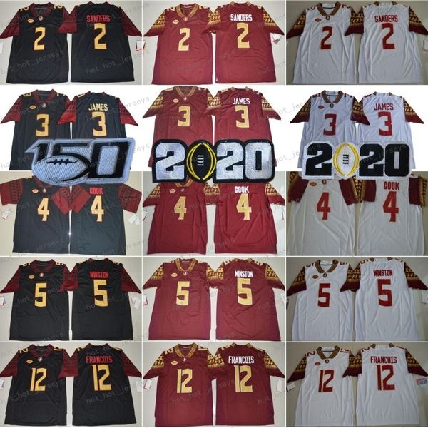 

ncaa fsu 150th florida state seminoles college #2 deion sanders 3 derwin james 4 dalvin cook 5 jameis winston 12 akers hornibrook jerseys, Black