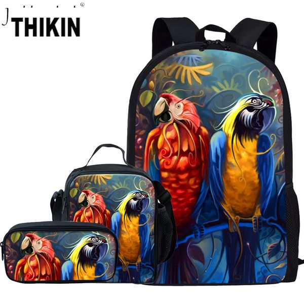 

thikin 3pcs/set animal bird parrot school bags for boys girls kids backpack children schoolbag custom student bookbags mochilas