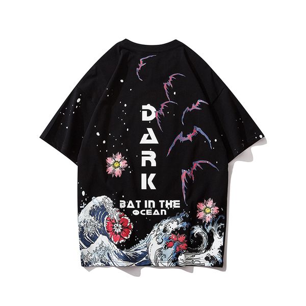 

2002 new summer t-shirt couple shirt chinese classical style flower and sea priting oversize t-shirt, White;black