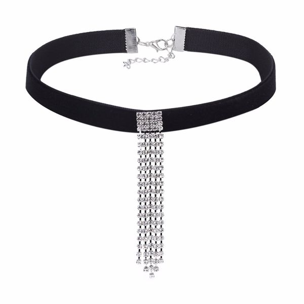

black goth choker necklace women fashion velvet chokers necklaces & pendants long tassel necklace party rhinestone choker nr3665, Golden;silver