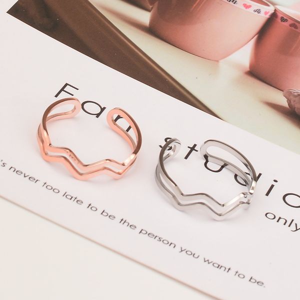

j58 factory direct selling titanium steel rose gold 18k double layer wave ring ring female