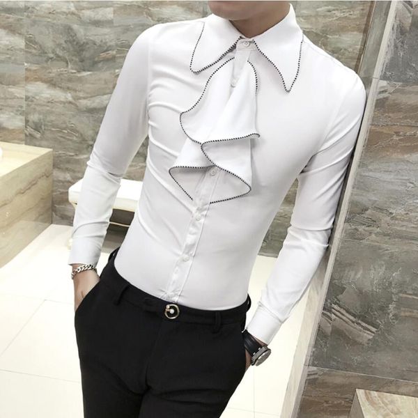 

2019 new fashion male autumn slim leisure pure cotton dress shirt/men's trend long sleeve shirts plus size s-3xl, White;black