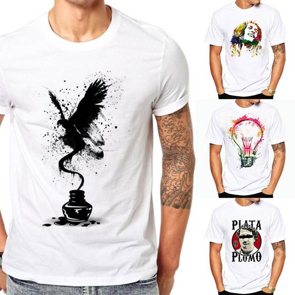 

mens 100% cotton personality men 3d black ink print t shirt o-neck tee t-shirts short sleeve summer, White;black
