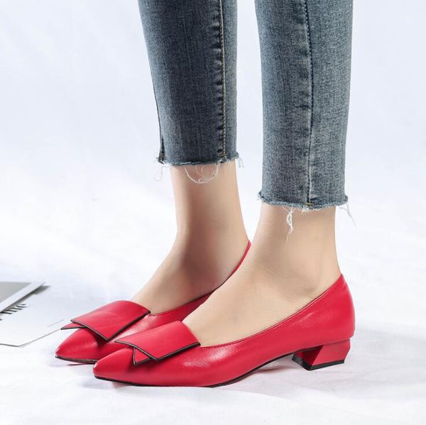 

2019 ladies pointed toes shoes europe and america fashion wild low-heeled women shoes simple work and leisure single shoes, Black