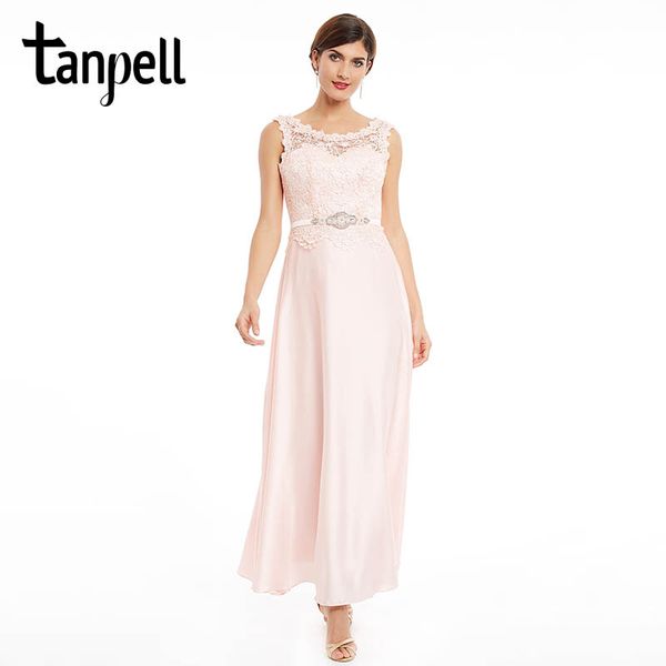 

tanpell simple evening dress pink scoop back lace-up a line ankle length sashes dress women elegant lace long evening gown, White;black