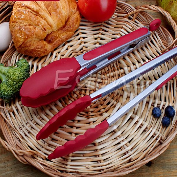 

useful kitchen cooking salad serving bbq tongs stainless steel handle utensil silicone color optional
