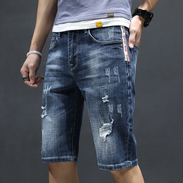 

thin section denim shorts men five pants korean youth jeans slim seven pmen's summer 4 styles, Blue