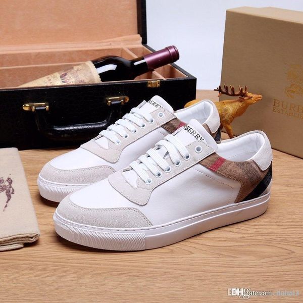 

19ss luxury mens 18 designer shoes vintage check cotton and suede sneakers casual platform shoes 19ss burberry, Blue;gray