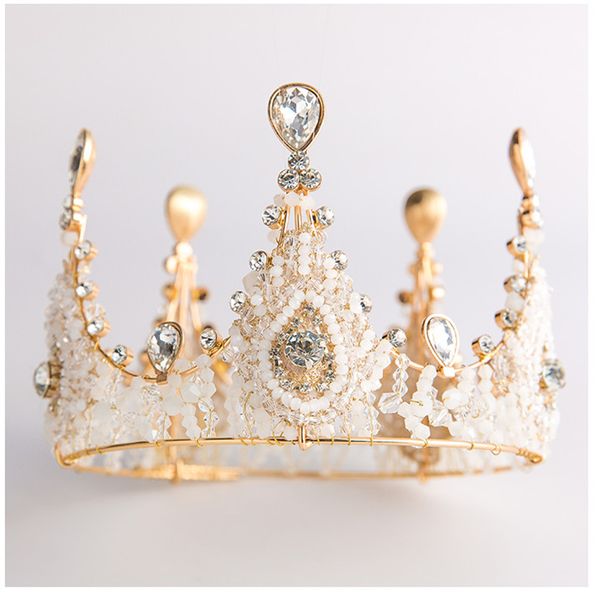 

2019 new bridal headdress big imperial crown european vintage wedding bridal headpiece handmade beaded artificial gemstone, Silver