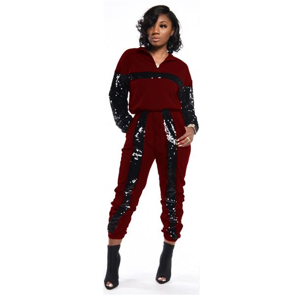 

two piece dress sequin tracksuit women's suit with patchwork casual two-piece jacket zip turtleneck long sleeve pullover sweatshirt set, White