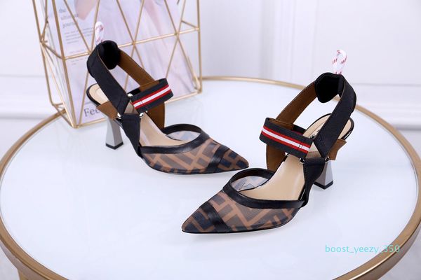 

luxury design fashion high heels high-gluten logo lettering silk film net pointed high heels high-density elastic bandage sandals b35, Black