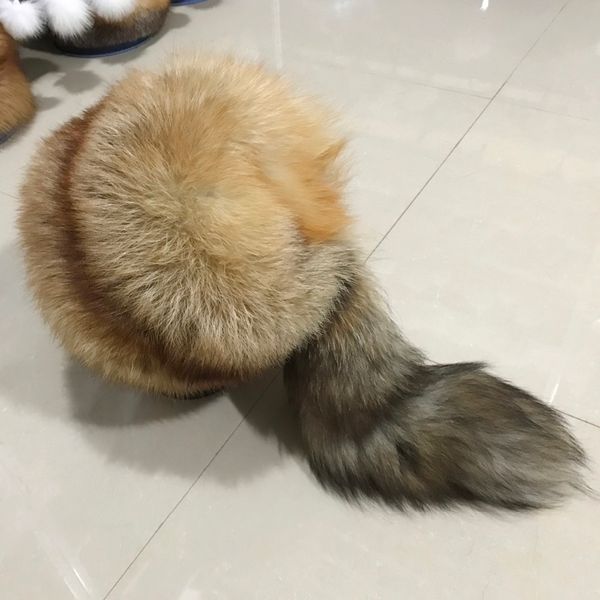 

новый стиль роскошь зима русский натуральный настоящий red fox меховая шапка женщины теплый хорошее качество 100% подлинная настоящий red fo, Blue;gray