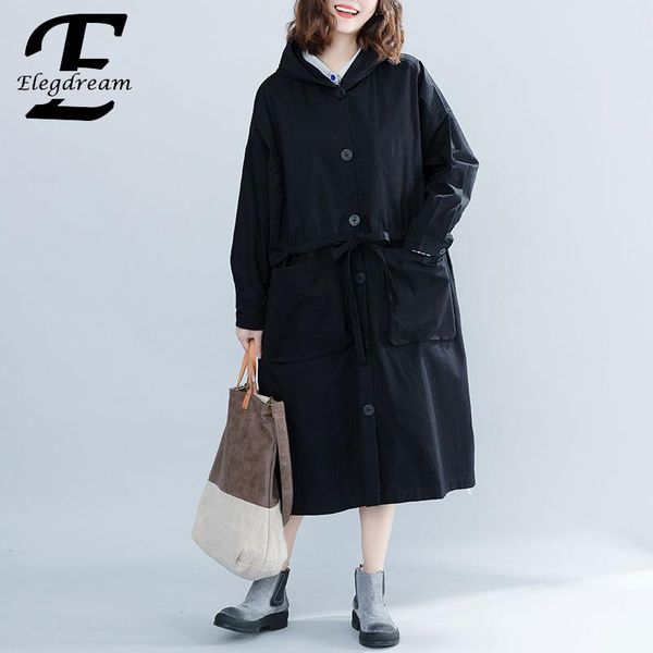 

elegdream oversized plus size women clothing 2019 autumn winter casual trench coat fashion ladies overcoat female outerwears, Tan;black