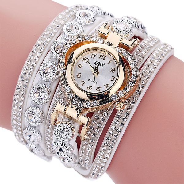 

women vintage rhinestone crystal bracelet dial analog quartz wrist watch heart bracelet watch montre femme 2020, Slivery;brown