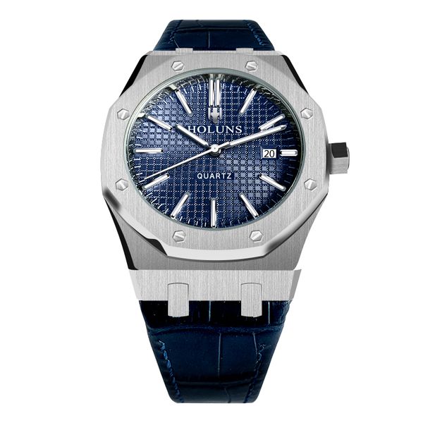

HOLUNS Top Brand Genuine Luxury Mens часы 50м водонепроницаемый кварцевые часы Кожа Мужские часы Б