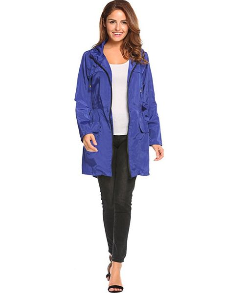 

drawstring hooded elastic waist coats fashion solid with zipper and pocket womens jacket designer woman cloth, Tan;black