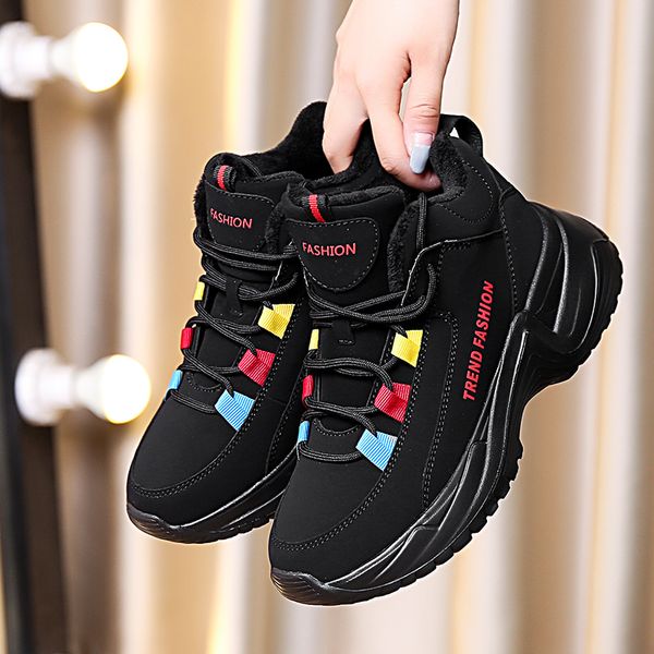 

2019 new winter women snow boots suede ankle boots platform fashion women lace-up warm plush mujer botas, Black