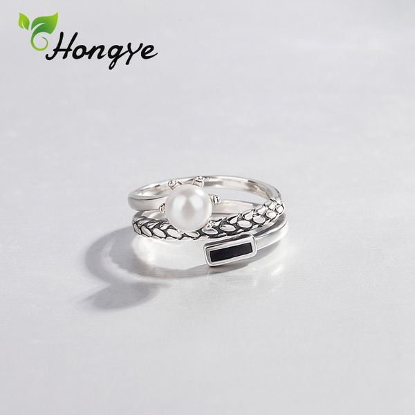

new fashion vintage silver 925 ring jewelry for women natural pearl finger jewelry adjustable simple design bridal open ring, Golden;silver