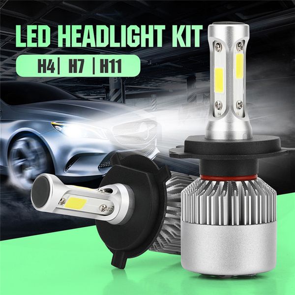 

1 pcs h4 h7 h11 cob car led headlight bulbs hi-lo beam 72w 16000lm 6000k auto headlamp led car light 12v styling bright