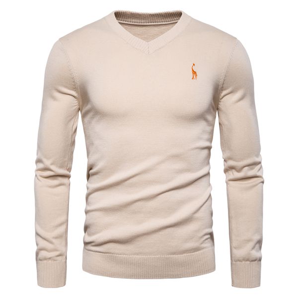 

2019 autumn winter brand quality 100% cotton mens sweaters v neck pullovers men solid embroidery sweater men, White;black