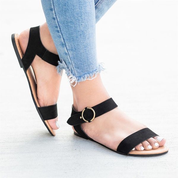 

strappy ring shiny simple casual flat sandals shoes summer autumn women leisure low heel shoes leisure non slip ladies sandals, Black
