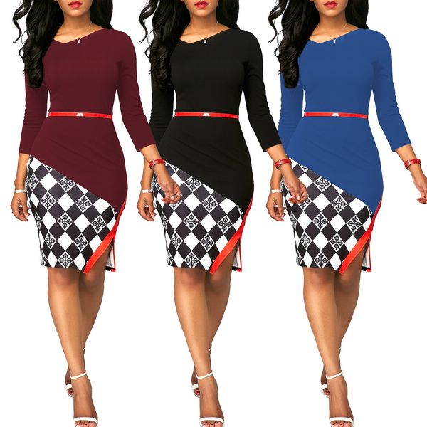 

women's clothing long-sleeved dress splice hem split dresses, White;black