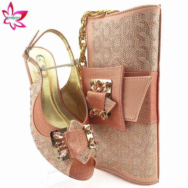 

2020 mature new coming african peach color shoes and bag to match set italian high heels party shoes and bag set for wedding, Black