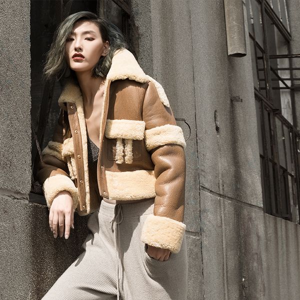 

streetwear natural real шуба натуральная кожа куртка женщин 2019 овчина зимние куртки женщин корейской sheep барашек куртка, Black