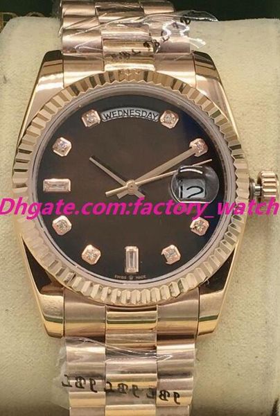 

selling luxury watch crown midsize 36mm 18k yellow gold 128238 diamond dial unworn automatic fashion men's watches wristwatch, Slivery;brown