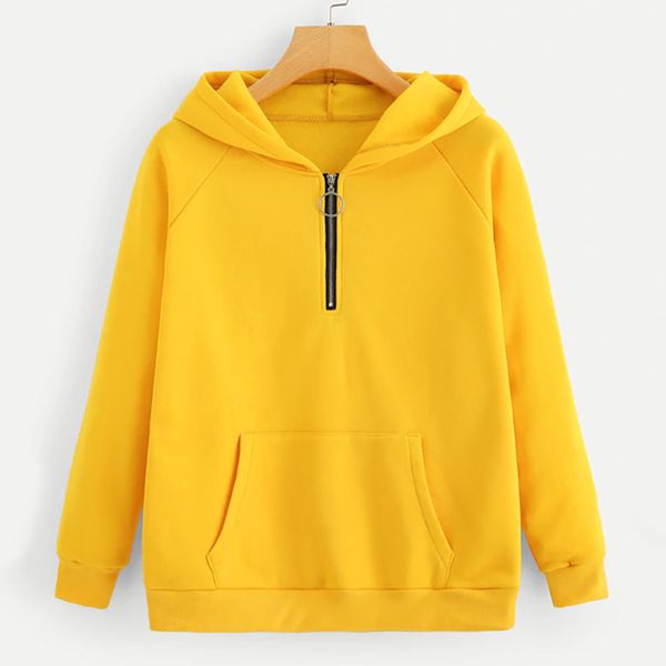 

solid color hooded autumn sweatshirt casual blouse women casual solid long sleeve zipper pullover blouse shirts sweatshirt, Black