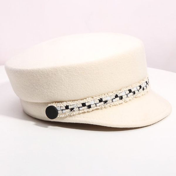 

retro elegant flat fashion hat wool equestrian hat cap felt hat womens autumn winter cap, Blue;gray