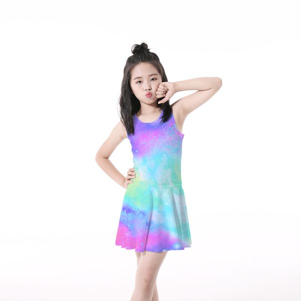 

girls swimsuit fashion dress 3d digital printed gradient pool dress color cosolay costume kids ballerina dance wear costume, Black;red