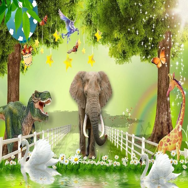 

custom large mural 3d wallpaper fairy tale cartoon animal world dinosaur bedroom mural tv back wall decor deep 5d embossed